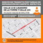 Desvío por obras en calle 13 desde Lisandro de la Torre hasta la calle 155