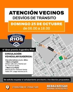 Desvíos de tránsito por el Gran Premio «Argentino Ríos» de Ciclismo